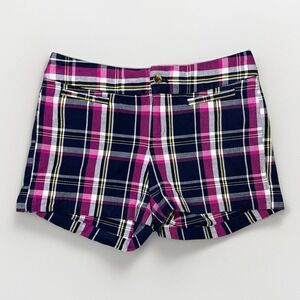 Banana Republic Womens Tartan Plaid‎ Shorts Flat Front Cotton Blend Size 2